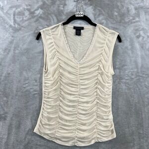 The Limited Sleeveless Ruched Top Small Cream Whimsigoth Sheer Ruffle V Neck